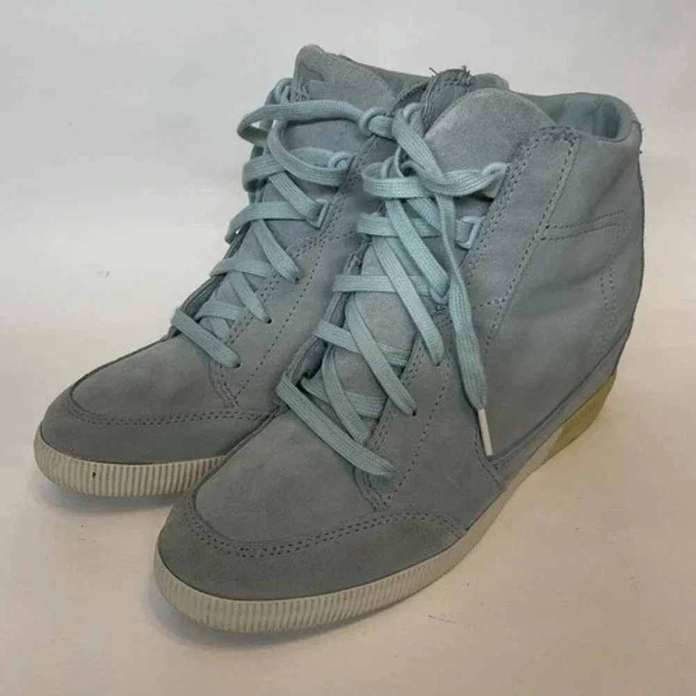 Sorel‎ Out N About Blue Lace Up Ankle Wedge Booties Women 10 China Suede/Leather